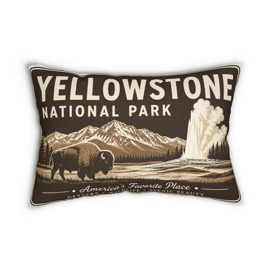 Yellowstone National Park Reversible 14x20 Lumbar Pillow | Vintage Park Sign, Rustic Cabin Lodge Decor