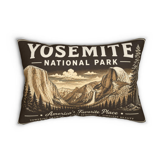 Yosemite National Park Vintage Sign Lumbar Pillow | Reversible 14x20