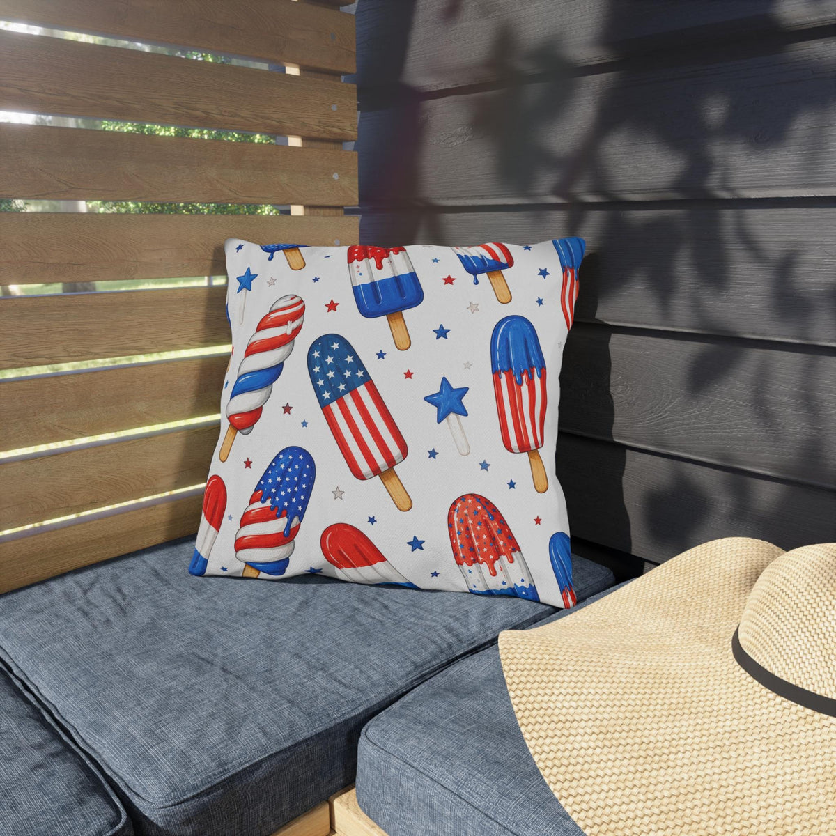 Patriotic Ice Pop Pillow Cover Outdoor Pillows | Fourth of July Red White Blue Porch Decor