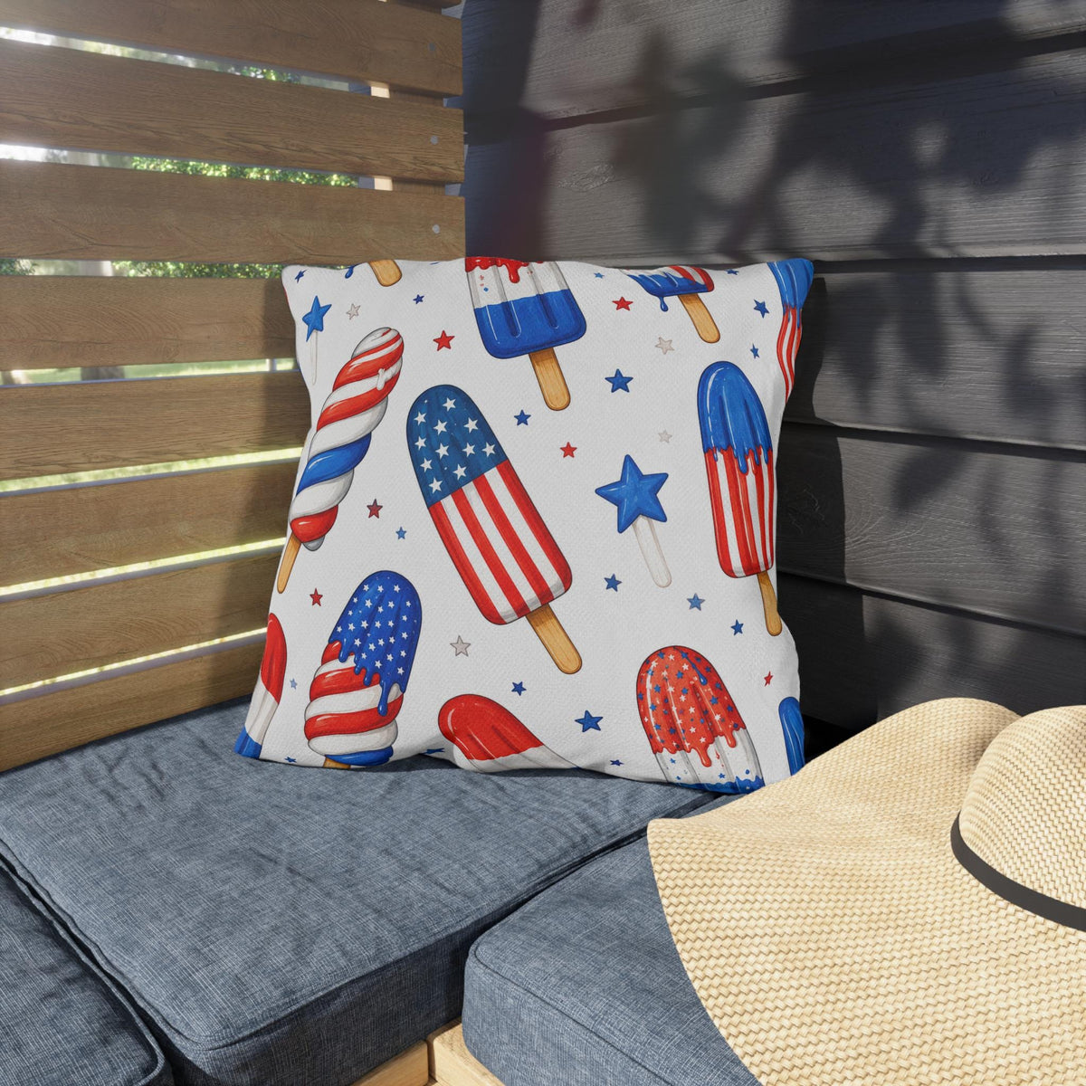 Patriotic Ice Pop Pillow Cover Outdoor Pillows | Fourth of July Red White Blue Porch Decor