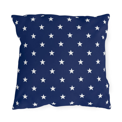 White Star Pattern Outdoor Pillow | Navy Blue Stars Patio Cushion