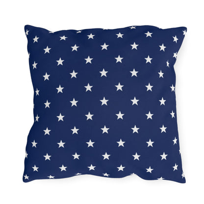 White Star Pattern Outdoor Pillow | Navy Blue Stars Patio Cushion