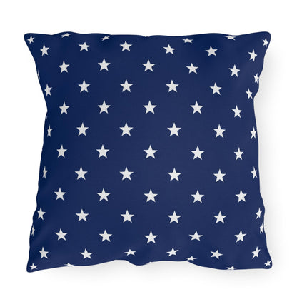 White Star Pattern Outdoor Pillow | Navy Blue Stars Patio Cushion