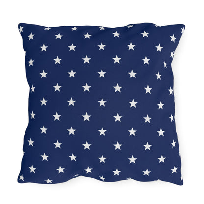 White Star Pattern Outdoor Pillow | Navy Blue Stars Patio Cushion