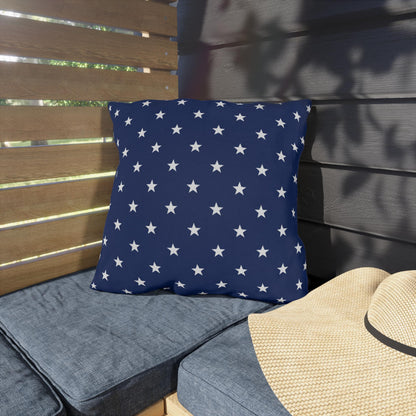White Star Pattern Outdoor Pillow | Navy Blue Stars Patio Cushion