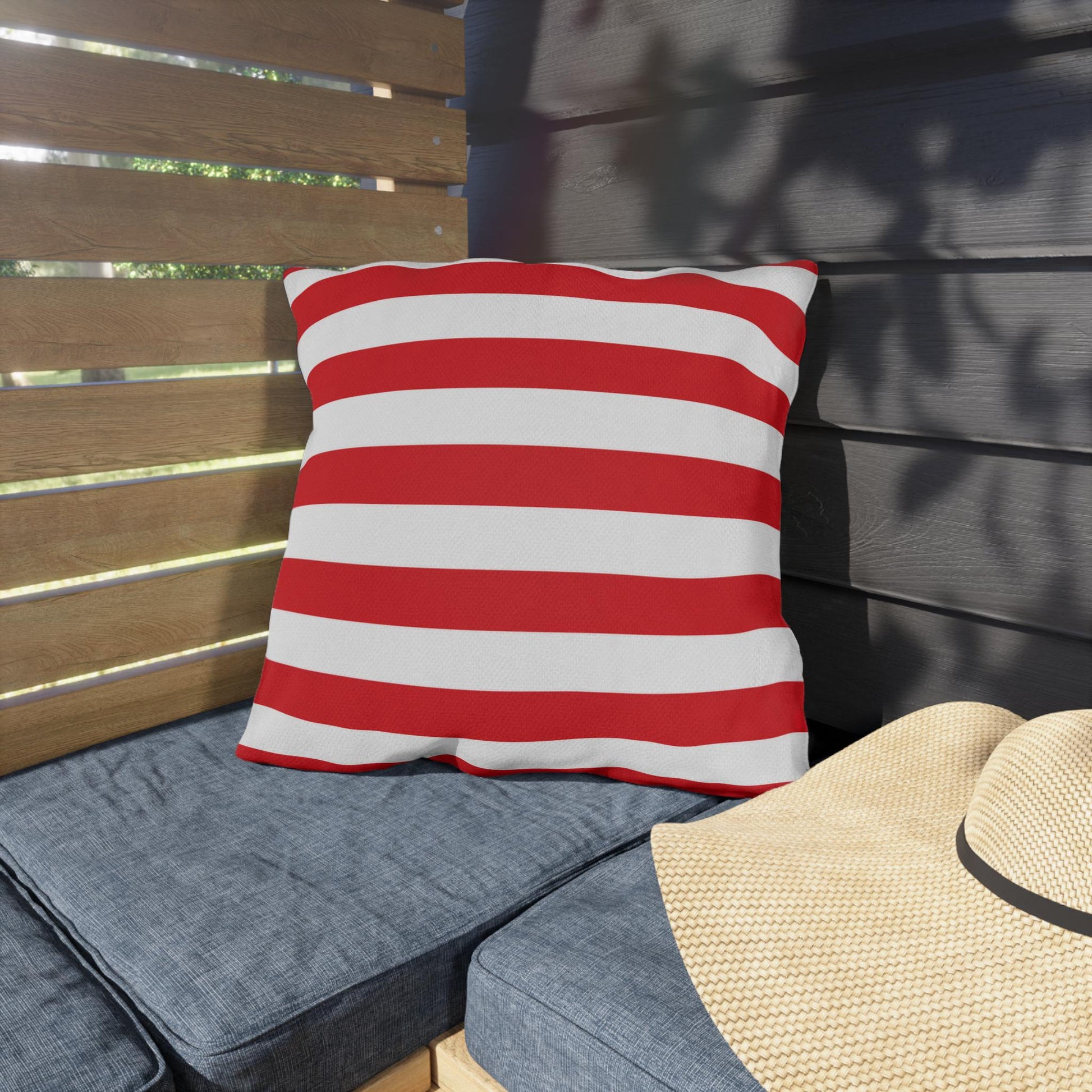 Red and White Striped Outdoor Pillows | Nautical Patio Cushion
