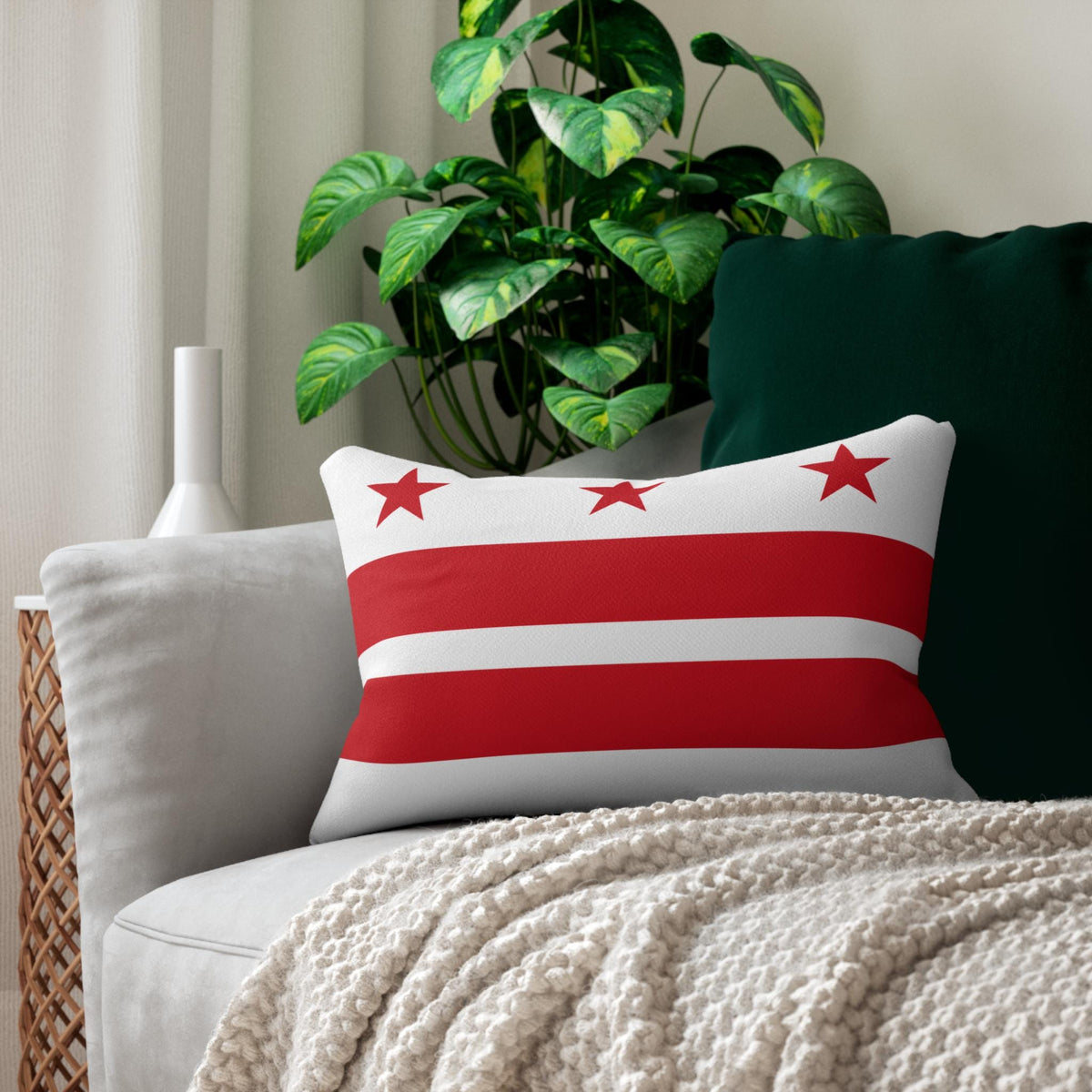 Washington DC Flag Lumbar Pillow | Red Stars and Stripes Accent Pillow
