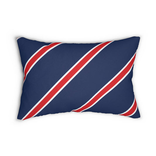 Navy Red Diagonal Stripe Lumbar Pillow 14x20 | Nautical Preppy Accent