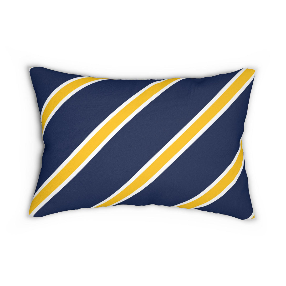 Navy Diagonal Stripe Lumbar Pillow | Yellow Accent