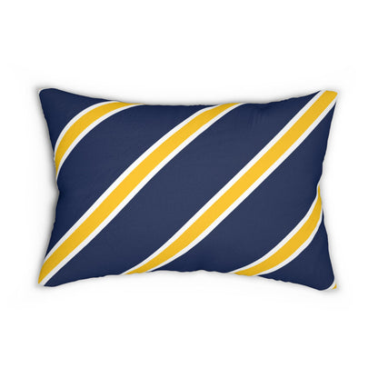Navy Diagonal Stripe Lumbar Pillow | Yellow Accent