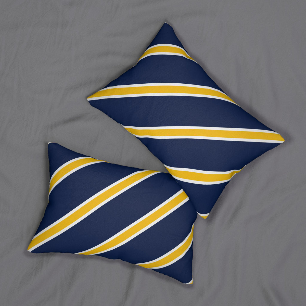 Navy Diagonal Stripe Lumbar Pillow | Yellow Accent
