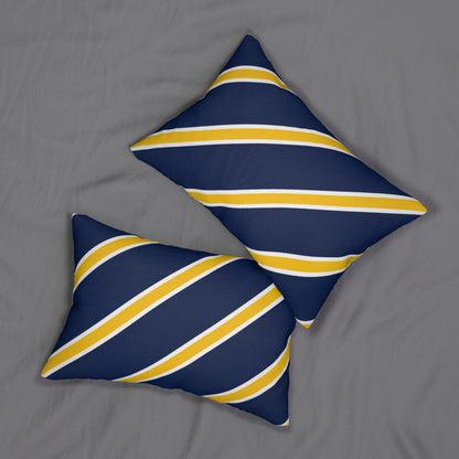 Navy Diagonal Stripe Lumbar Pillow | Yellow Accent