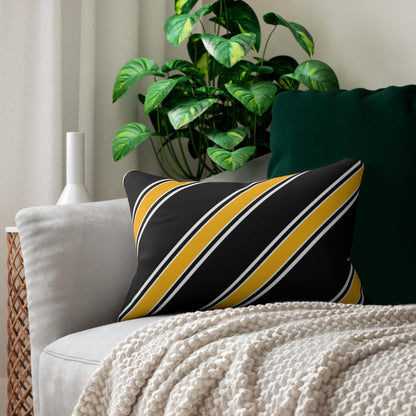 Diagonal Gold and Black Stripe Lumbar Pillow | Yellow Black Accent Pillow