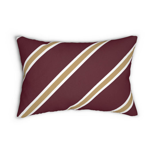 Diagonal Maroon Stripe lumbar pillow | Burgundy tan white stripe lumbar pillow