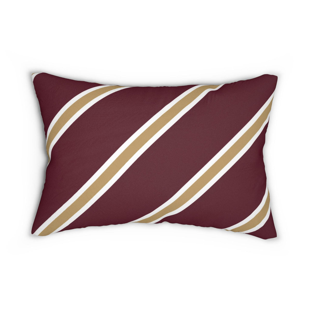 Diagonal Maroon Stripe lumbar pillow | Burgundy tan white stripe lumbar pillow