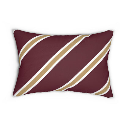 Diagonal Maroon Stripe lumbar pillow | Burgundy tan white stripe lumbar pillow