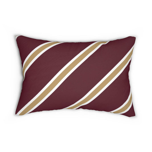 Diagonal Maroon Stripe lumbar pillow | Burgundy tan white stripe lumbar pillow