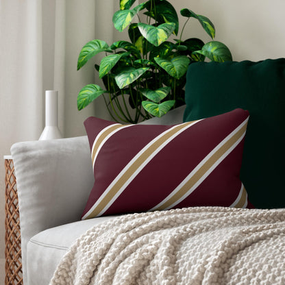 Diagonal Maroon Stripe lumbar pillow | Burgundy tan white stripe lumbar pillow