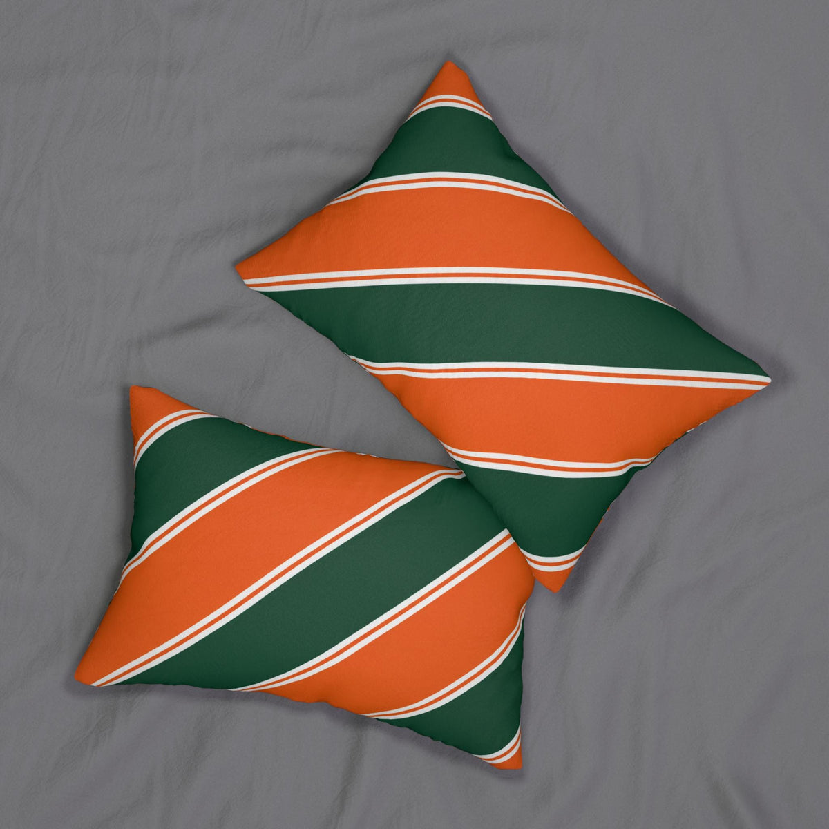 Diagonal Orange and Green Stripe Lumbar Pillow | Modern Stripe Decorative Pillow