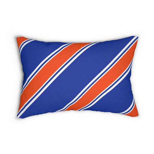 Diagonal Blue and Orange Stripe Lumbar Pillow | Nautical Accent