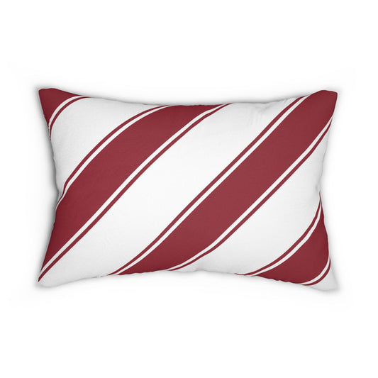 Diagonal Burgundy Striped Lumbar Pillow | Spun Polyester