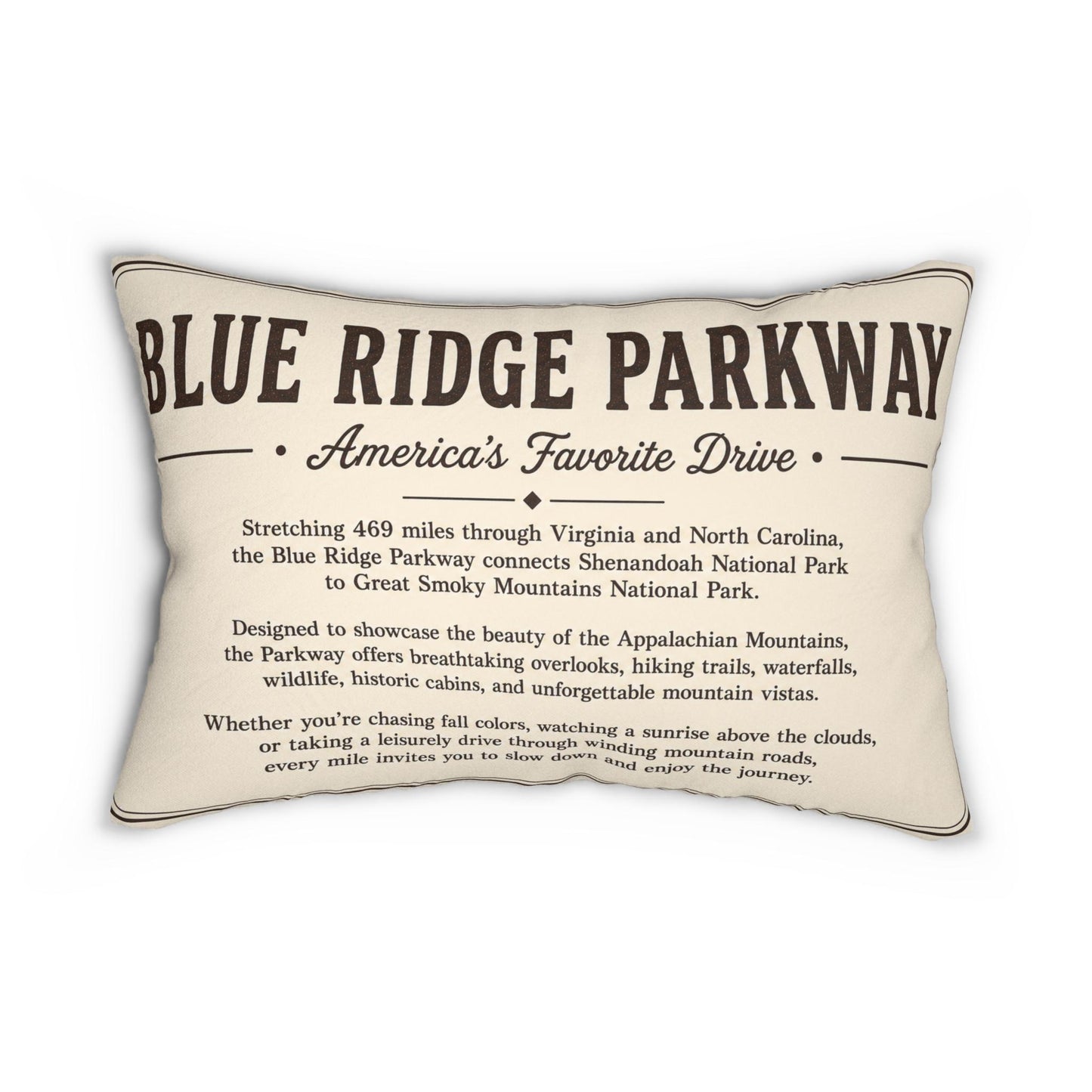Blue Ridge Parkway Vintage National Park Sign Lumbar Pillow | Mountain Cabin Decor