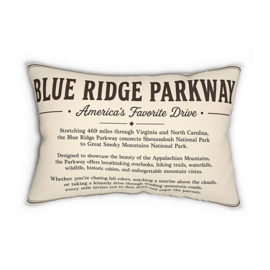 Blue Ridge Parkway Vintage National Park Sign Lumbar Pillow | Mountain Cabin Decor