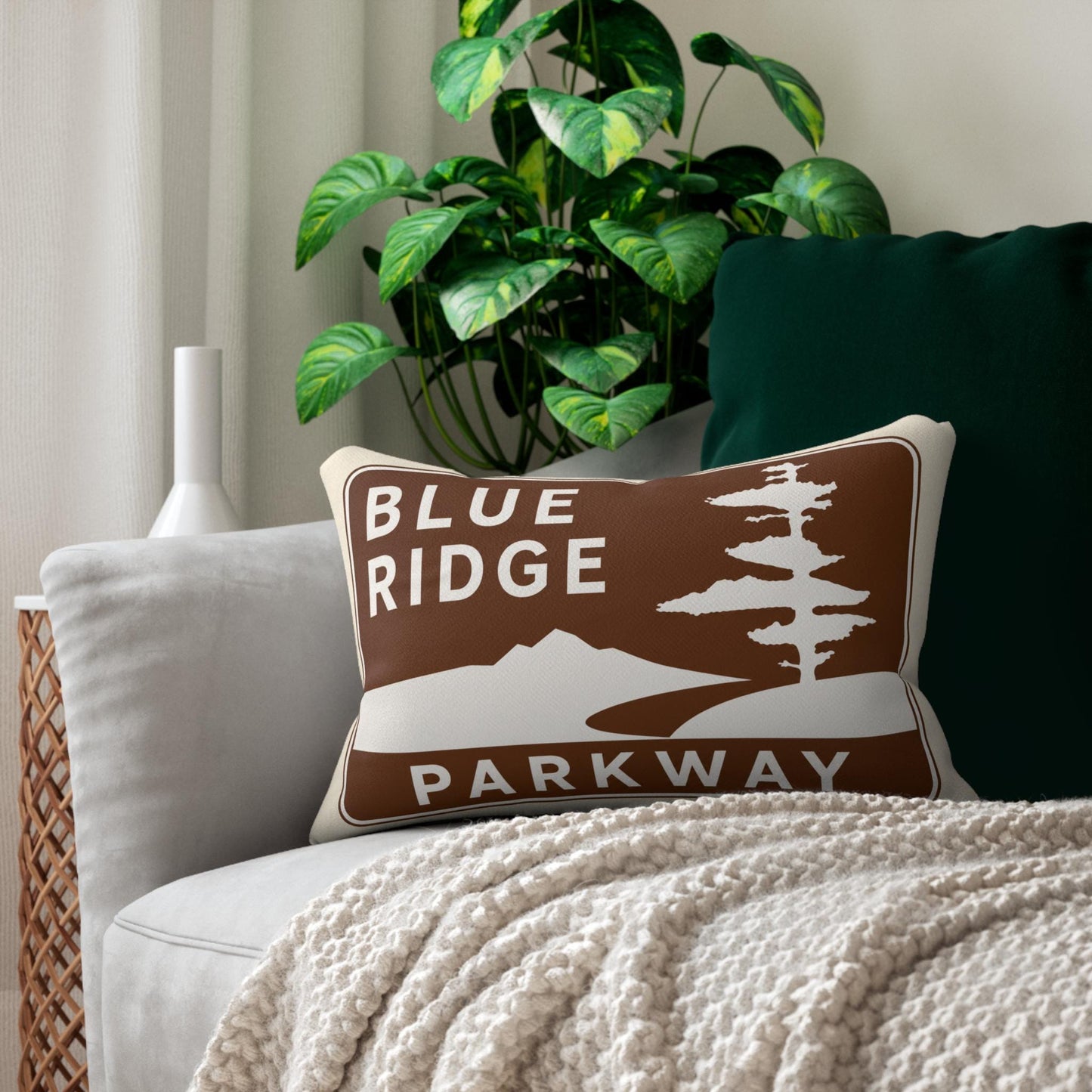 Blue Ridge Parkway Vintage National Park Sign Lumbar Pillow | Mountain Cabin Decor