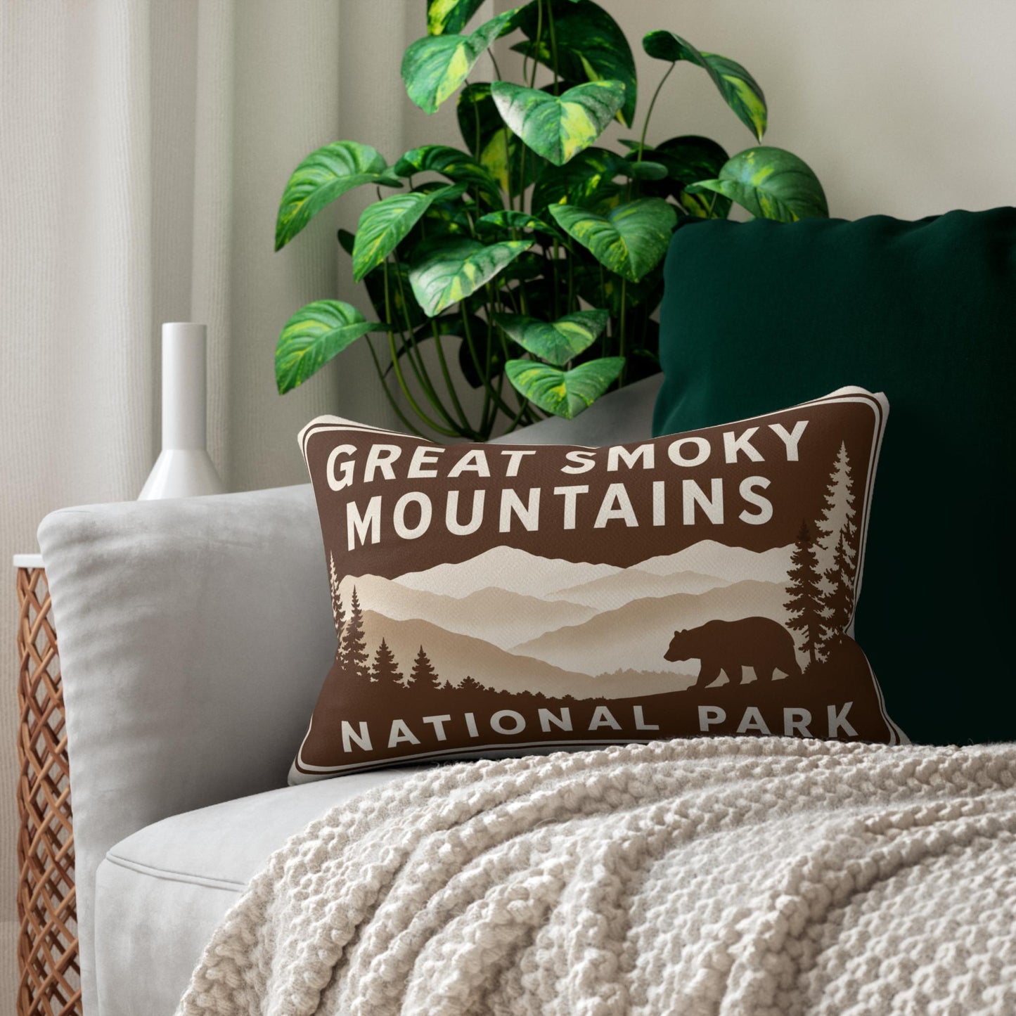 Great Smoky Mountains Vintage National Park Sign Lumbar Pillow