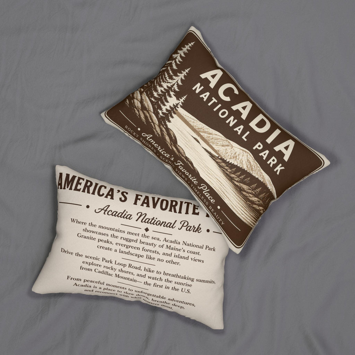 Acadia National Park Reversible Lumbar Pillow | 14x20 Maine Coastal Cabin Decor