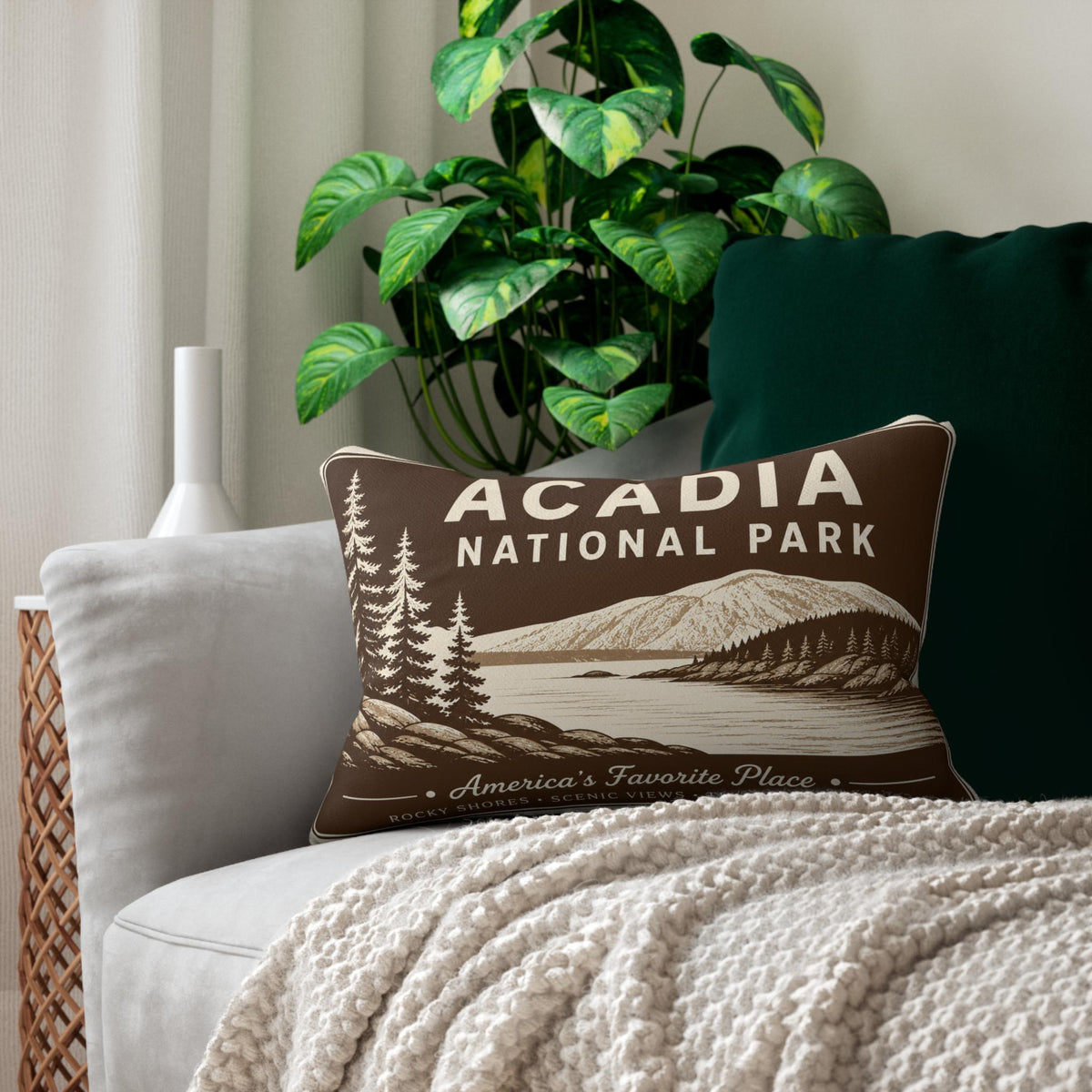 Acadia National Park Reversible Lumbar Pillow | 14x20 Maine Coastal Cabin Decor