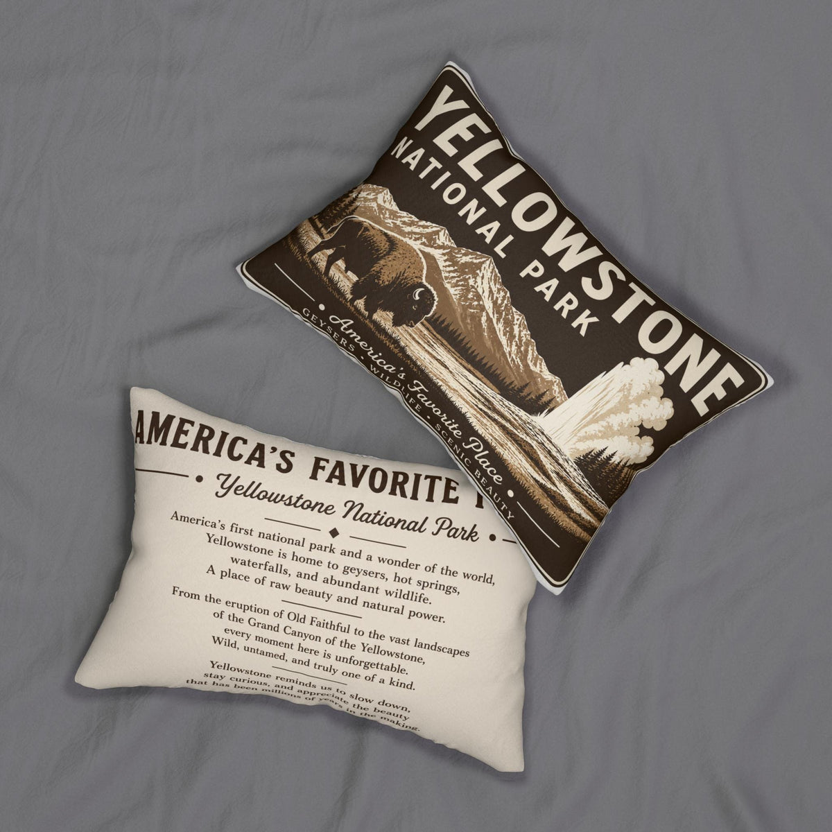 Yellowstone National Park Reversible 14x20 Lumbar Pillow | Vintage Park Sign, Rustic Cabin Lodge Decor
