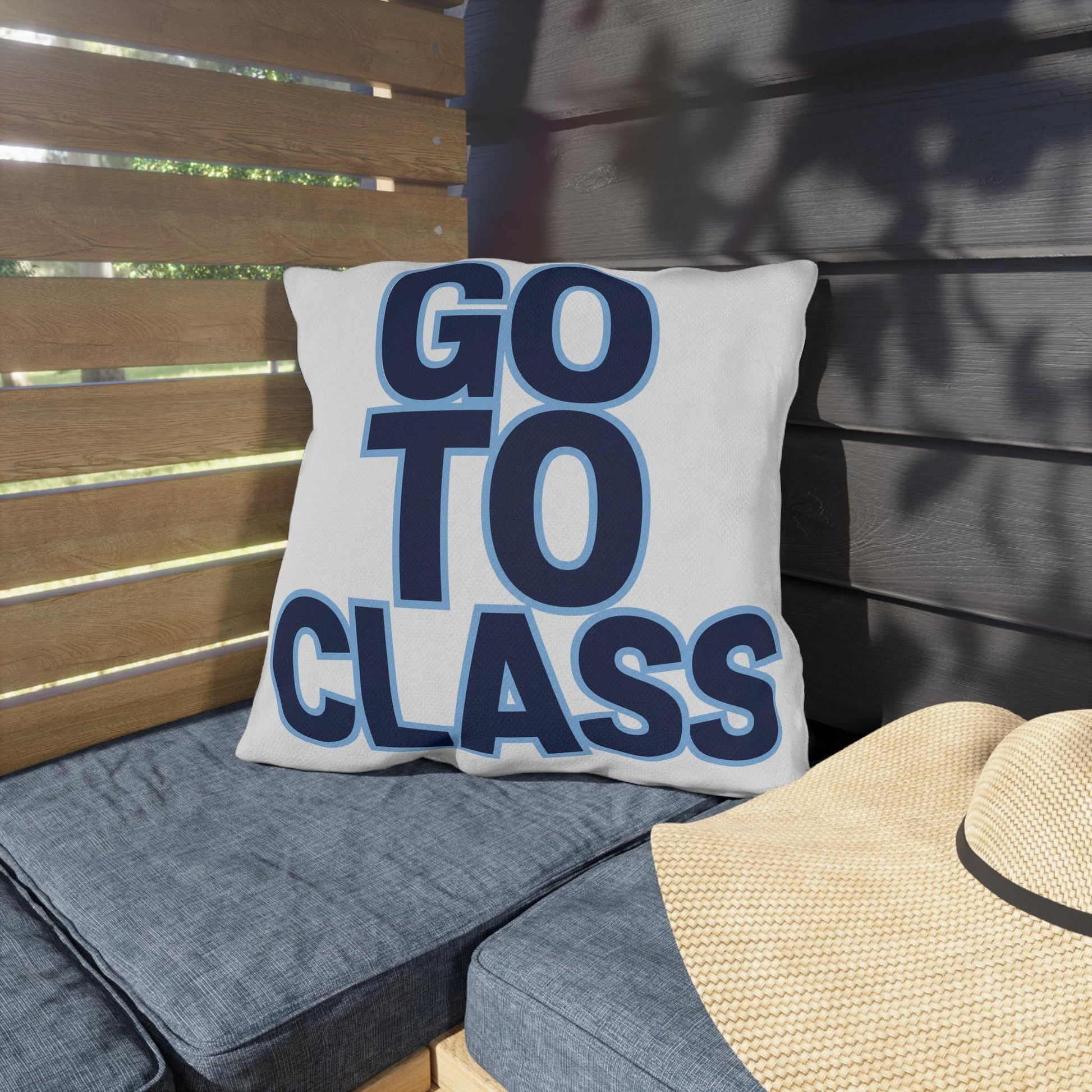 Go To Class Call Your Mom Pillow | Outdoor Pillow, Bold Navy Lettering
