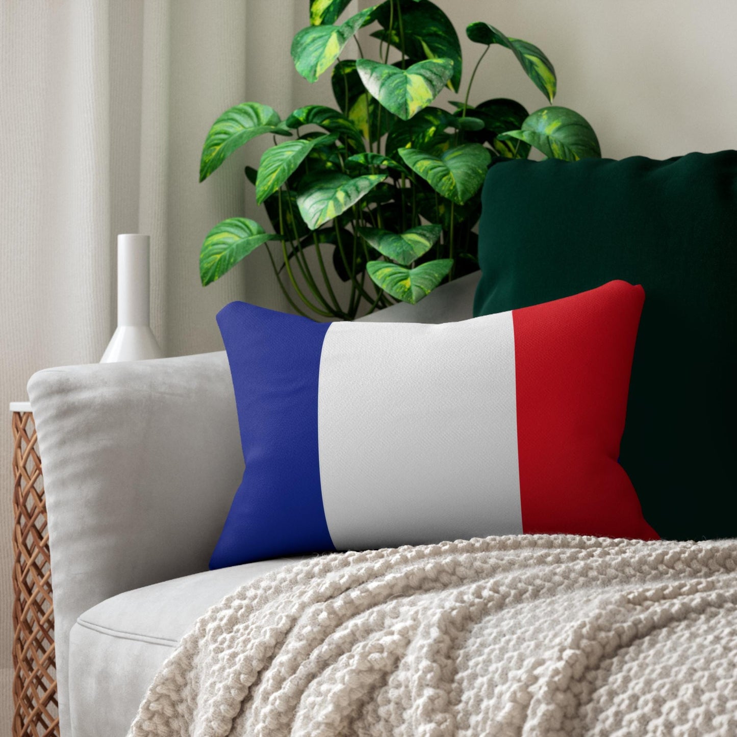 French Flag Lumbar Pillow | Tricolor Blue White Red Decorative Pillow