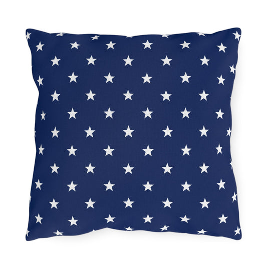 White Star Pattern Outdoor Pillow | Navy Blue Stars Patio Cushion