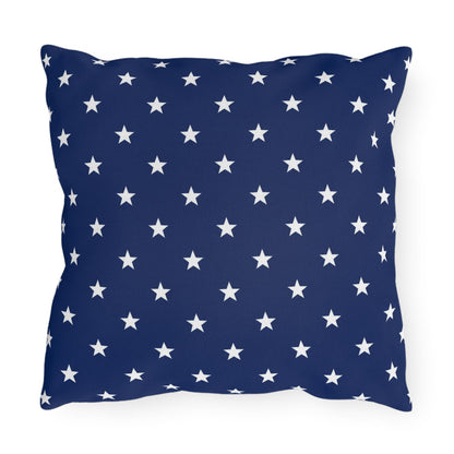 White Star Pattern Outdoor Pillow | Navy Blue Stars Patio Cushion