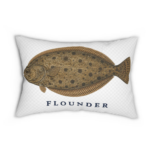 Flounder Illustration Lumbar Pillow | Nautical Fish Decor