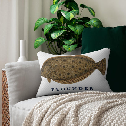 Flounder Illustration Lumbar Pillow | Nautical Fish Decor