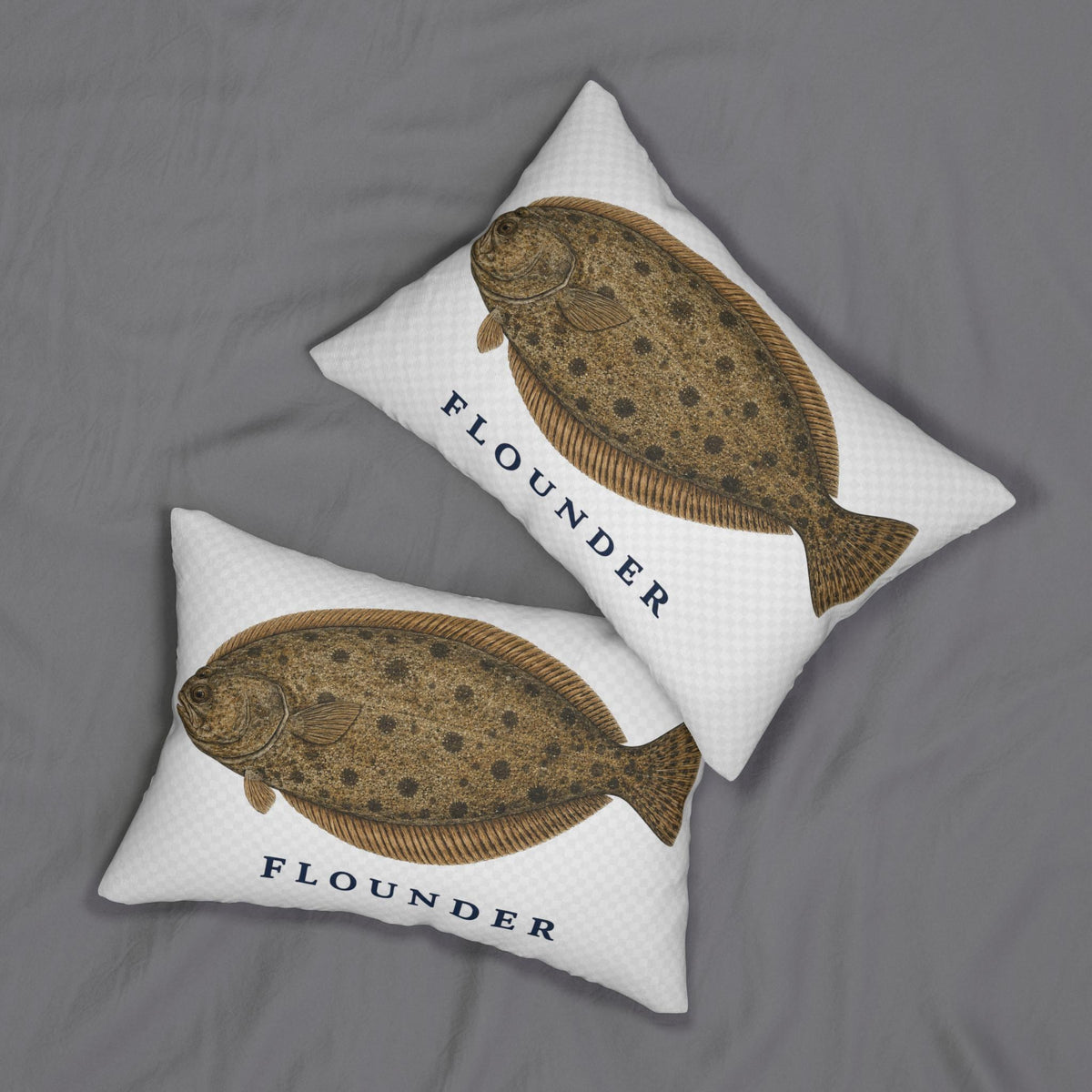 Flounder Illustration Lumbar Pillow | Nautical Fish Decor