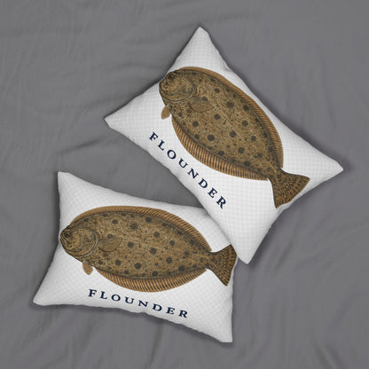 Flounder Illustration Lumbar Pillow | Nautical Fish Decor