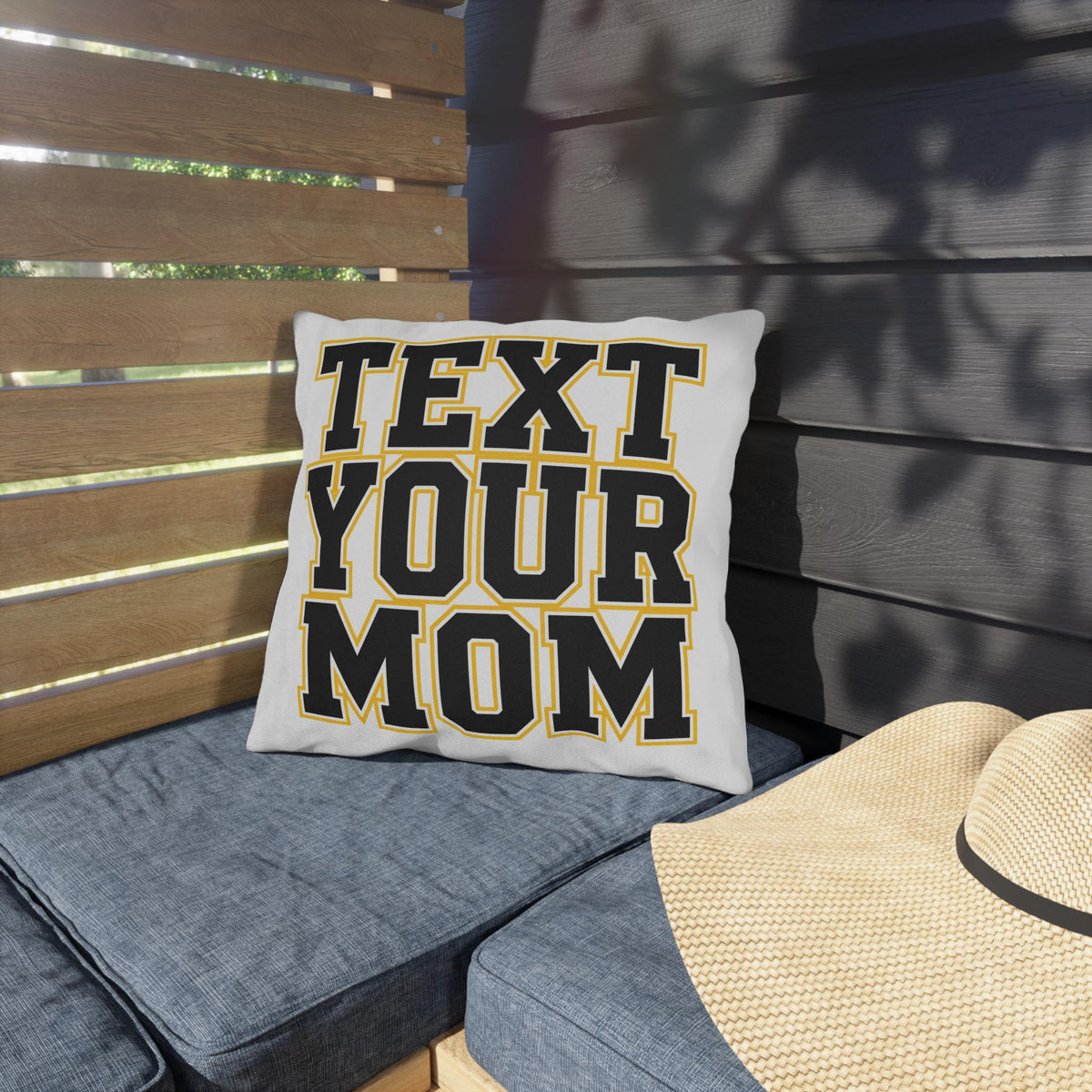 Text Your Mom outdoor pillow | Go Study varsity block lettering outdoor pillow