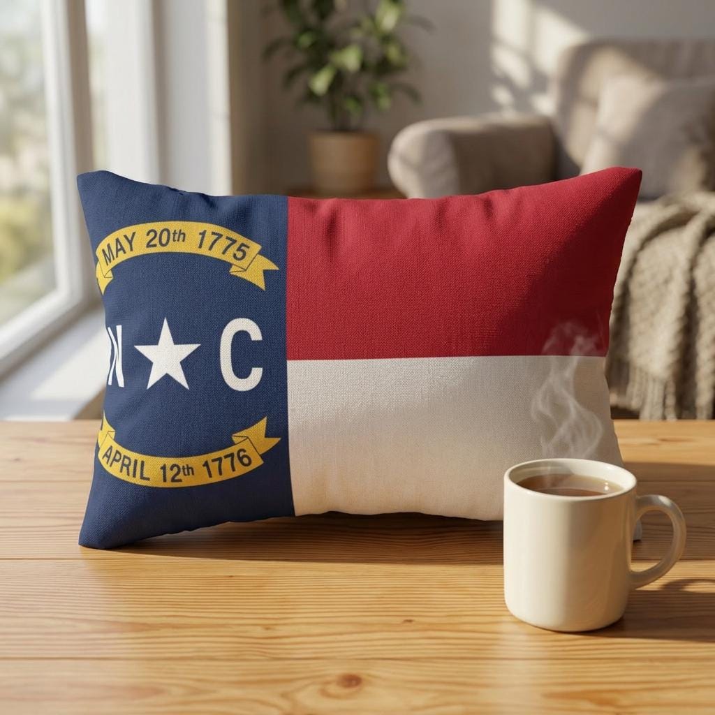 North Carolina Flag Lumbar Pillow | State Seal Red White Blue Home Decor