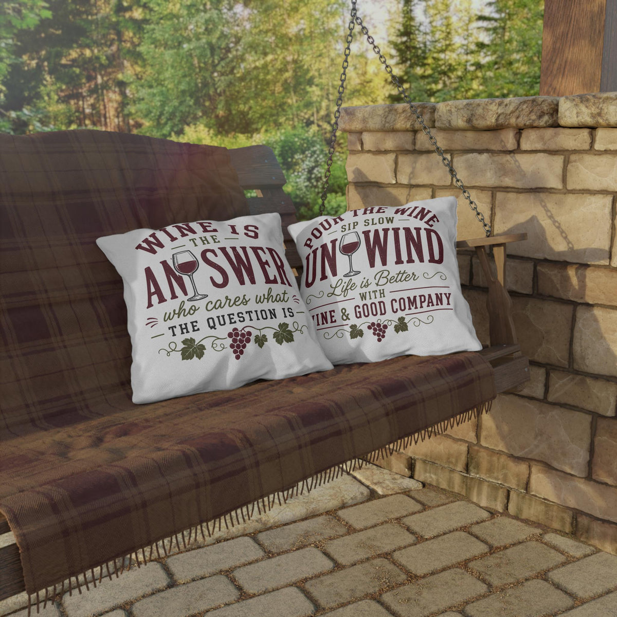 Wine Is The Answer outdoor pillow | Wine Glass Typography, Vineyard Quote