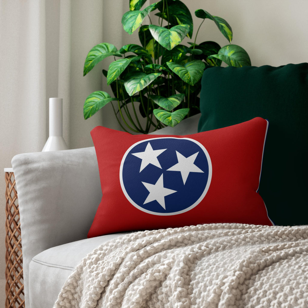 Tennessee Tri-Star Flag Lumbar Pillow | Red Blue Stars