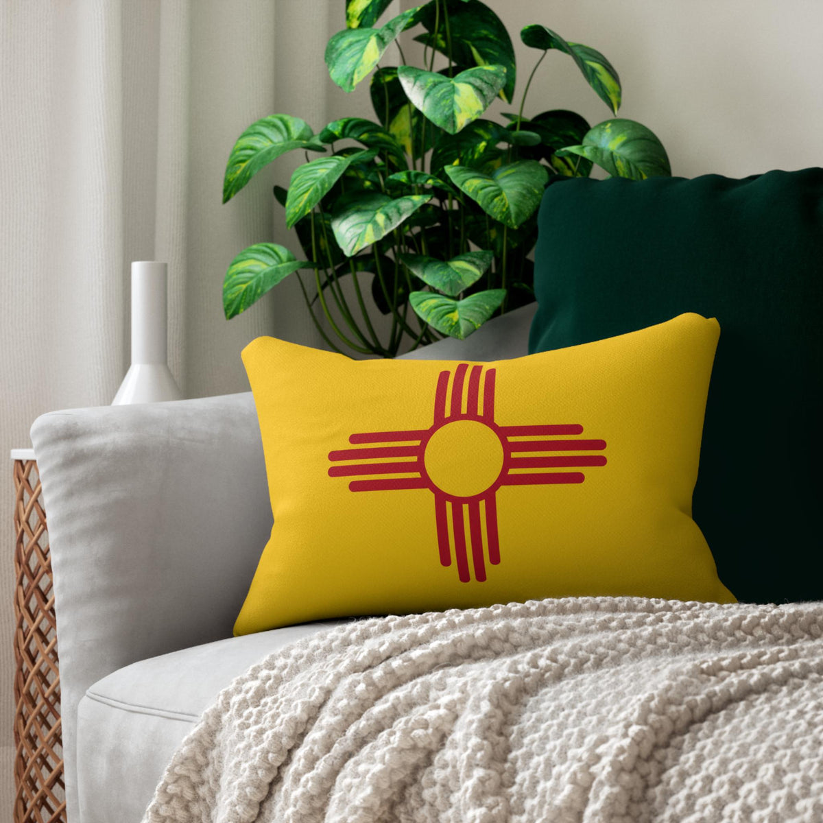 Zia Sun Symbol lumbar pillow | New Mexico inspired, yellow red