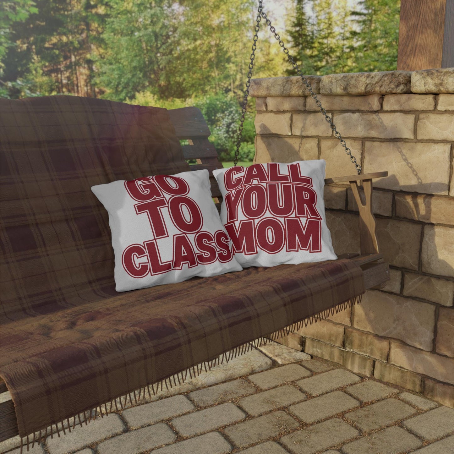 Go To Class Call Your Mom pillow | Outdoor Pillow, Burgundy Block Letter Design