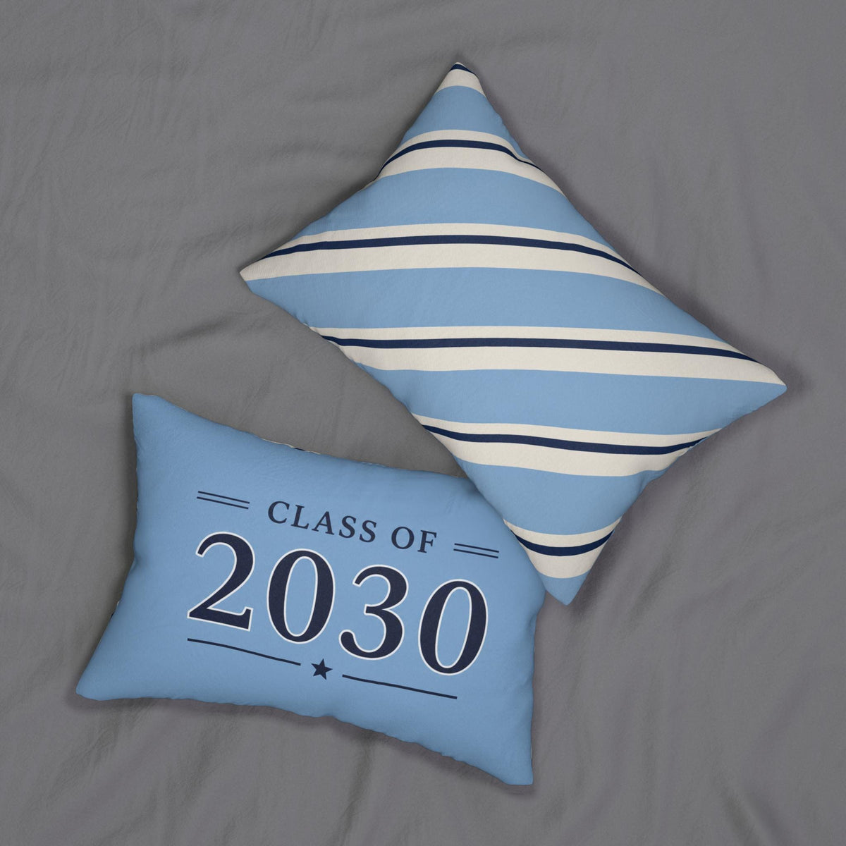 Class of 2030 Striped Blue Lumbar Pillow | Graduation Nursery Decor