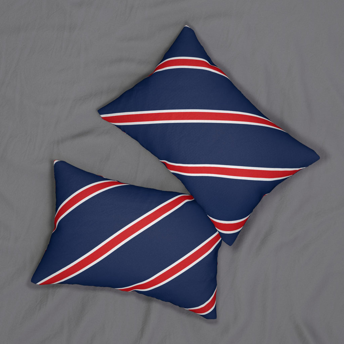 Navy Red Diagonal Stripe Lumbar Pillow 14x20 | Nautical Preppy Accent