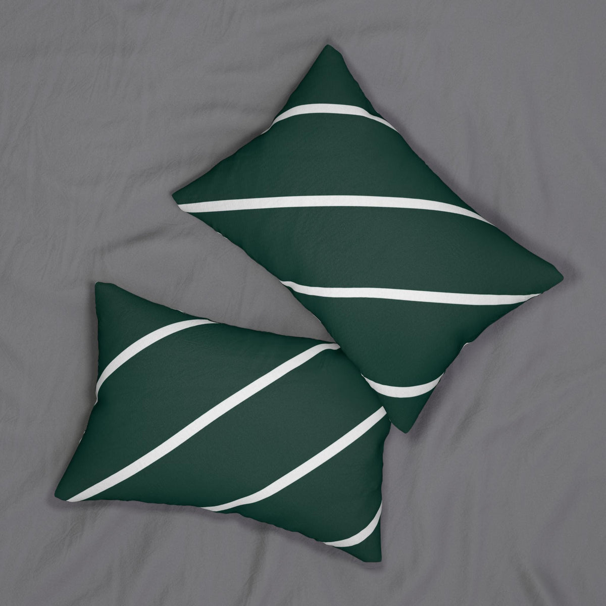 Green Diagonal Stripe Lumbar Pillow | Modern Minimal Decorative Pillow