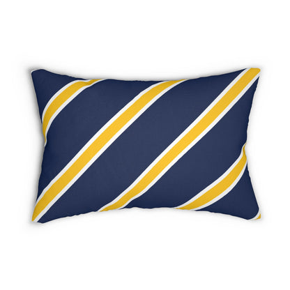 Navy Diagonal Stripe Lumbar Pillow | Yellow Accent